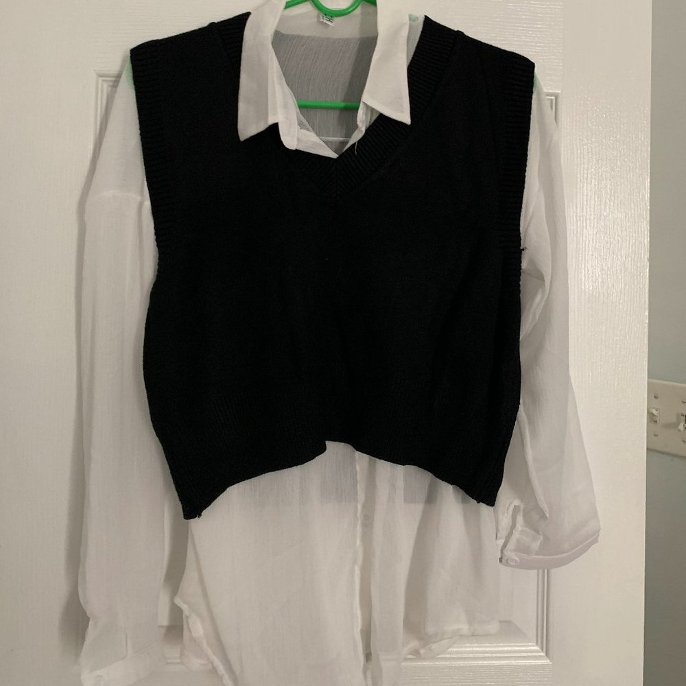 Back Knitted Sleeveless V-Neck Vest